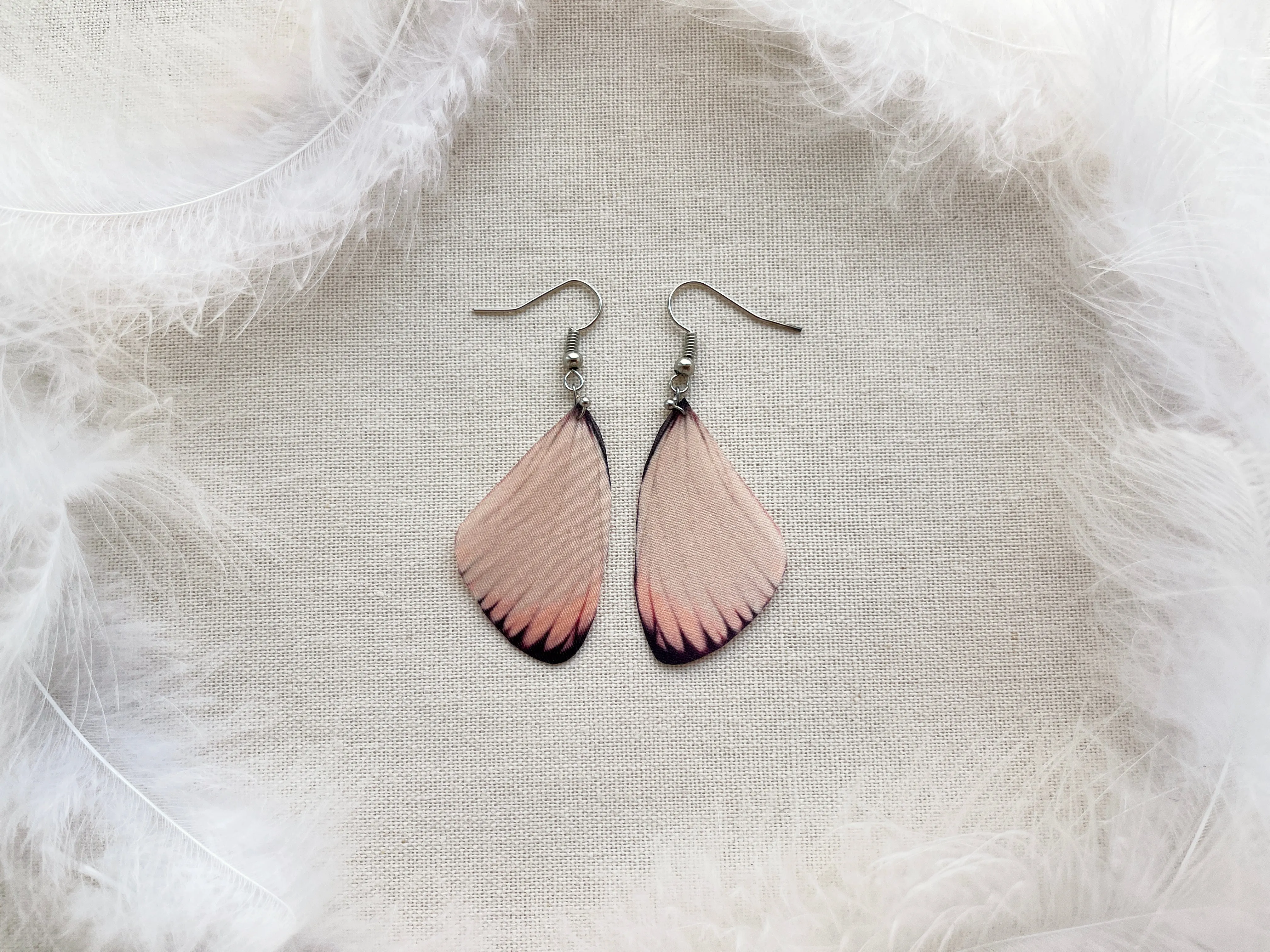 Pastel Pink Earrings with Faux Butterfly Wings Handmade of Silk Cute Gift For Anyone Who Love Butterflies