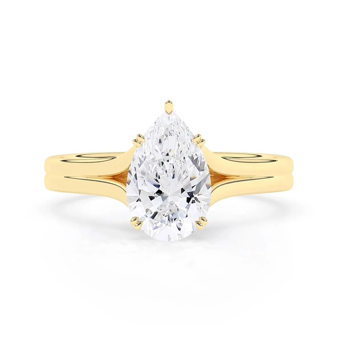 Pear Solitaire Double Prong Split Shank Engagement Ring