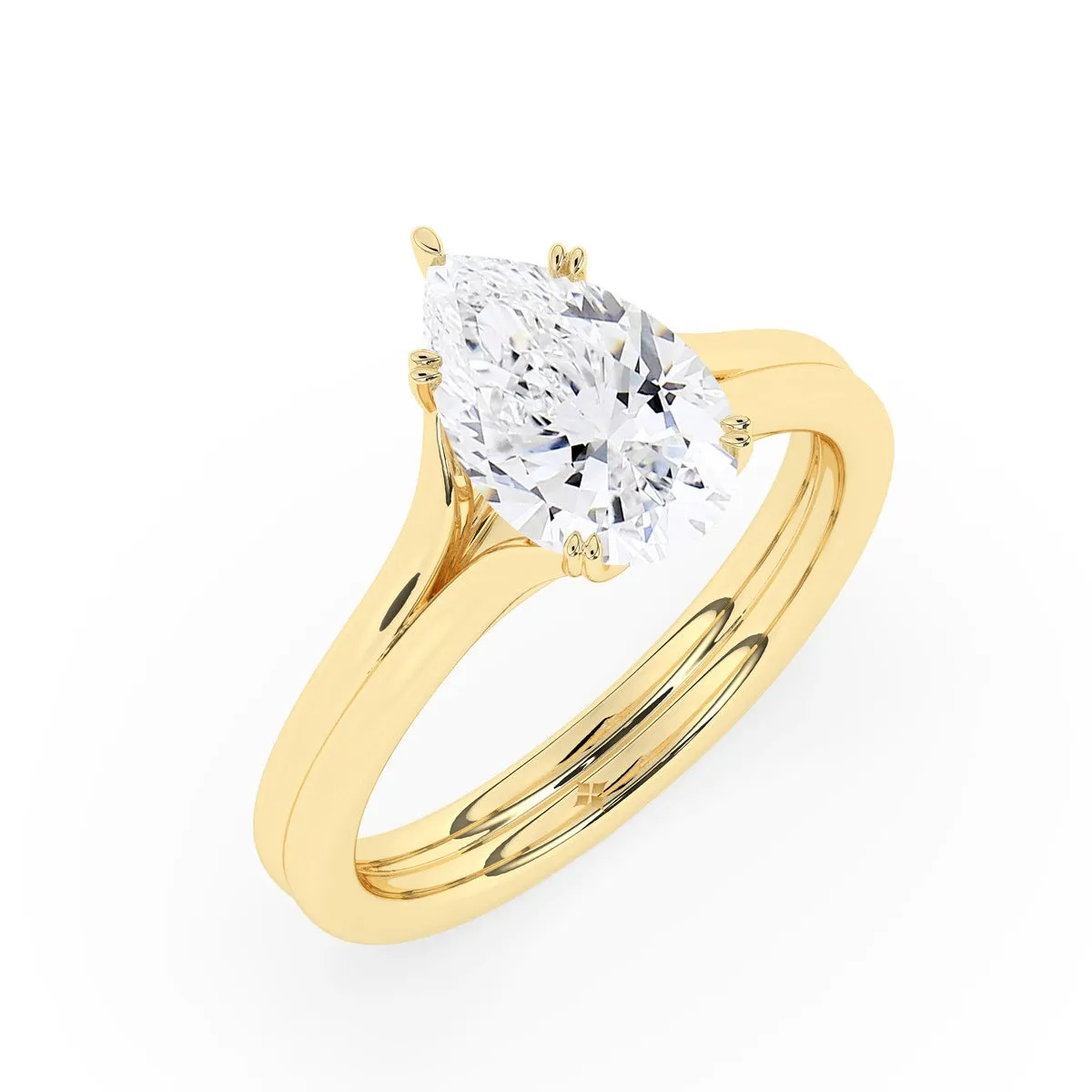 Pear Solitaire Double Prong Split Shank Engagement Ring