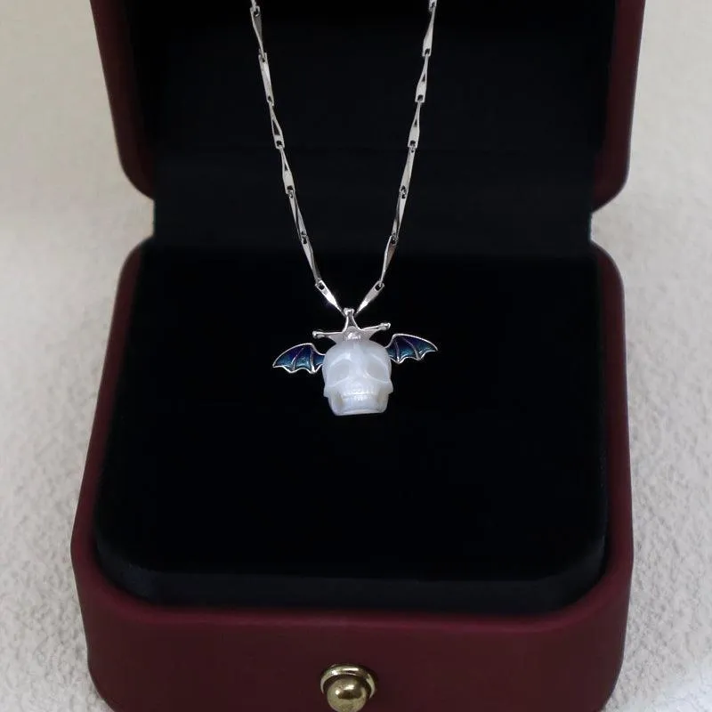 Pearl Skull Bat Melon Seed Chain Necklace