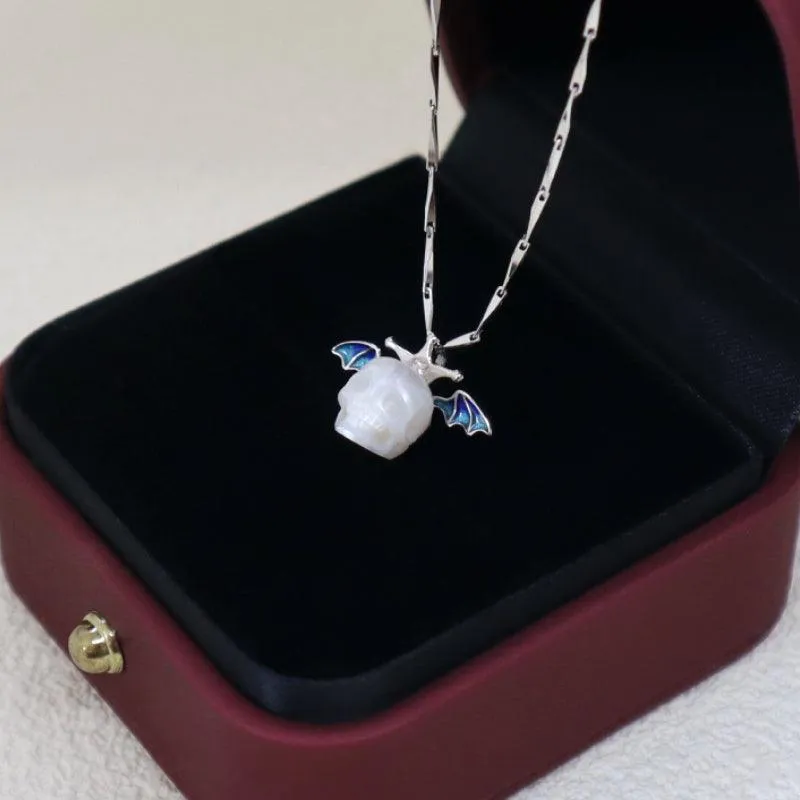 Pearl Skull Bat Melon Seed Chain Necklace