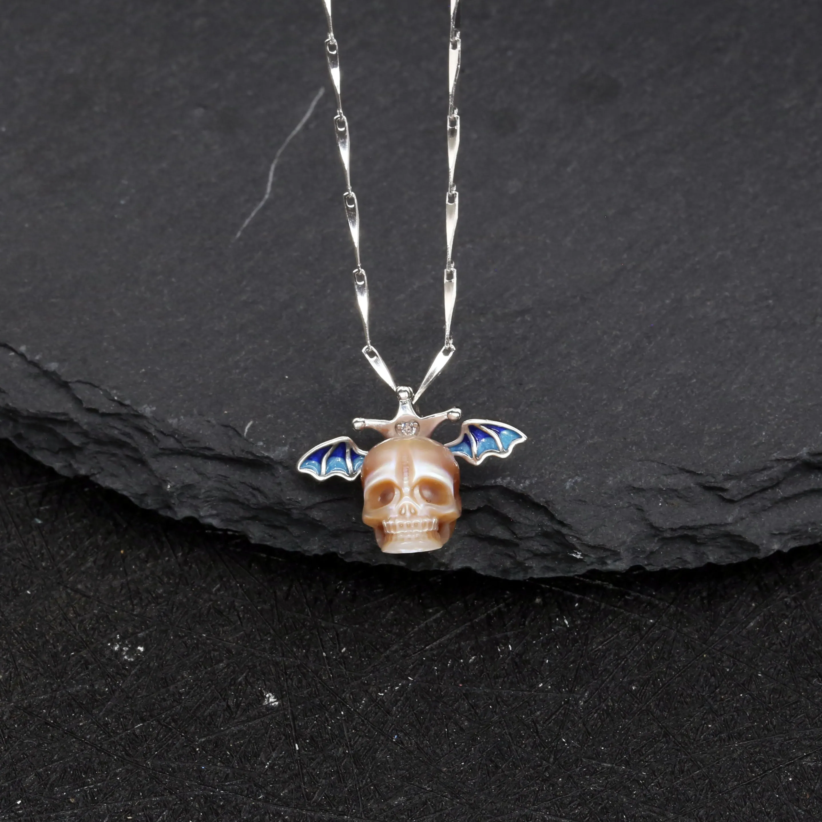 Pearl Skull Bat Melon Seed Chain Necklace