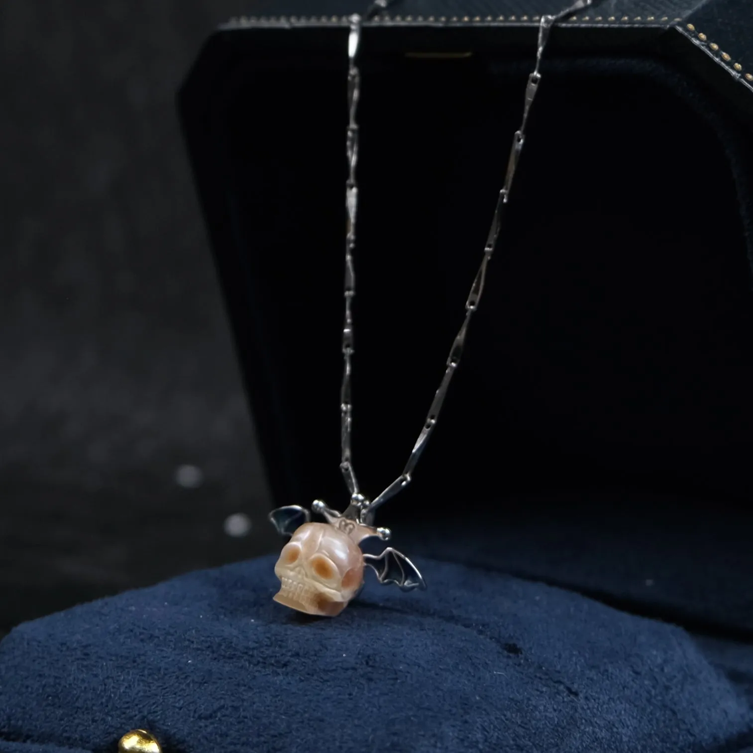 Pearl Skull Bat Melon Seed Chain Necklace