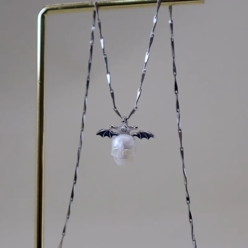 Pearl Skull Bat Melon Seed Chain Necklace