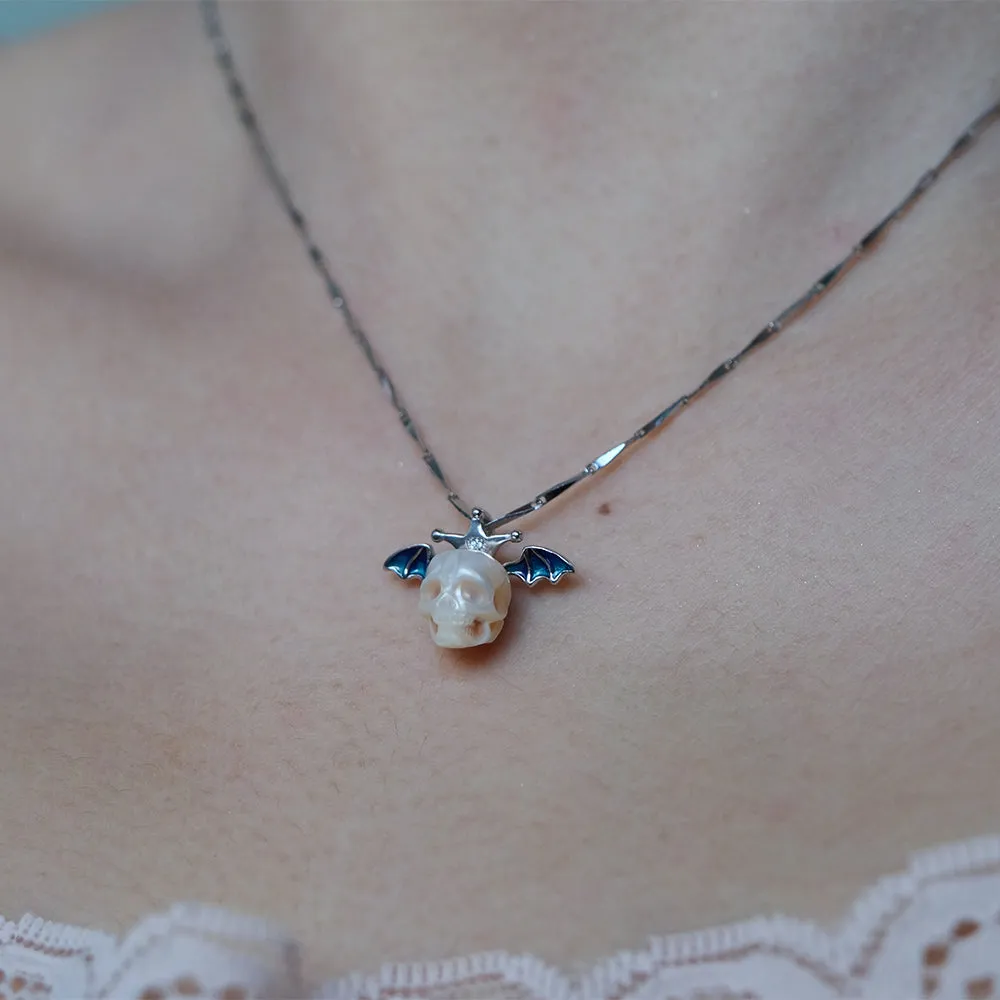 Pearl Skull Bat Melon Seed Chain Necklace