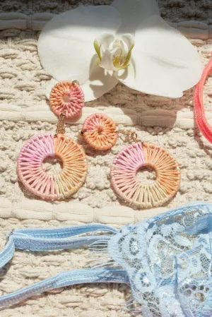 Pink And Orange Ombre Thread Weave Earrings