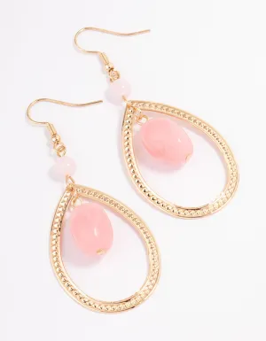 Pink Beaded Open Teardrop Earrings