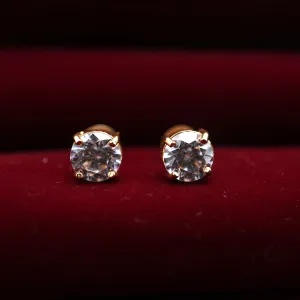Real Gold Tone Single Stone Studs - White