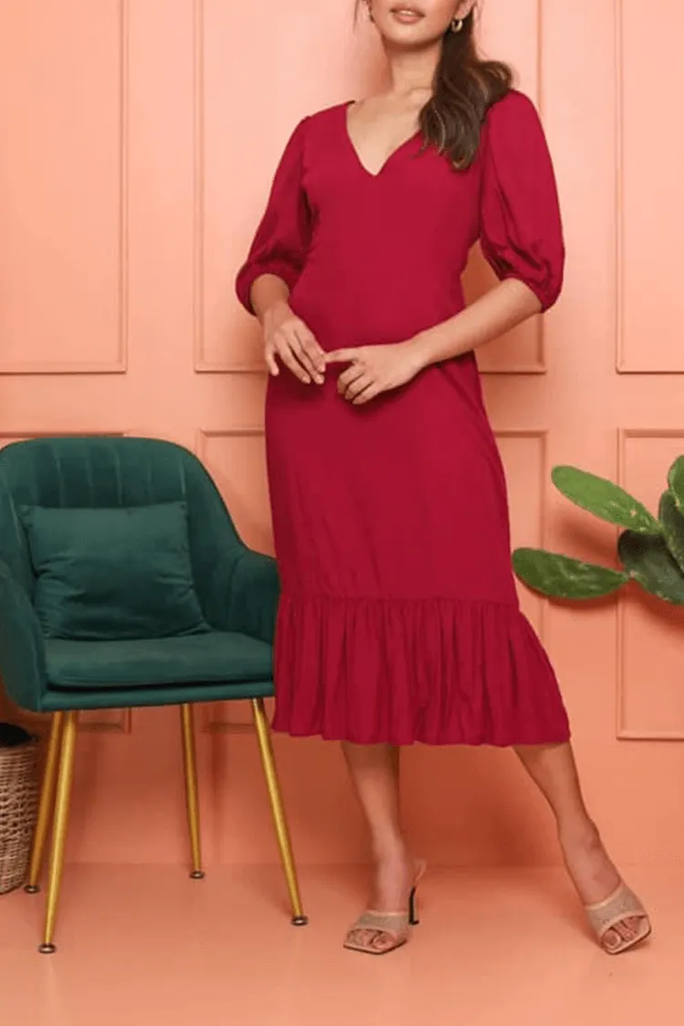 Rebekah V-Neck Ruffle Hem Dress