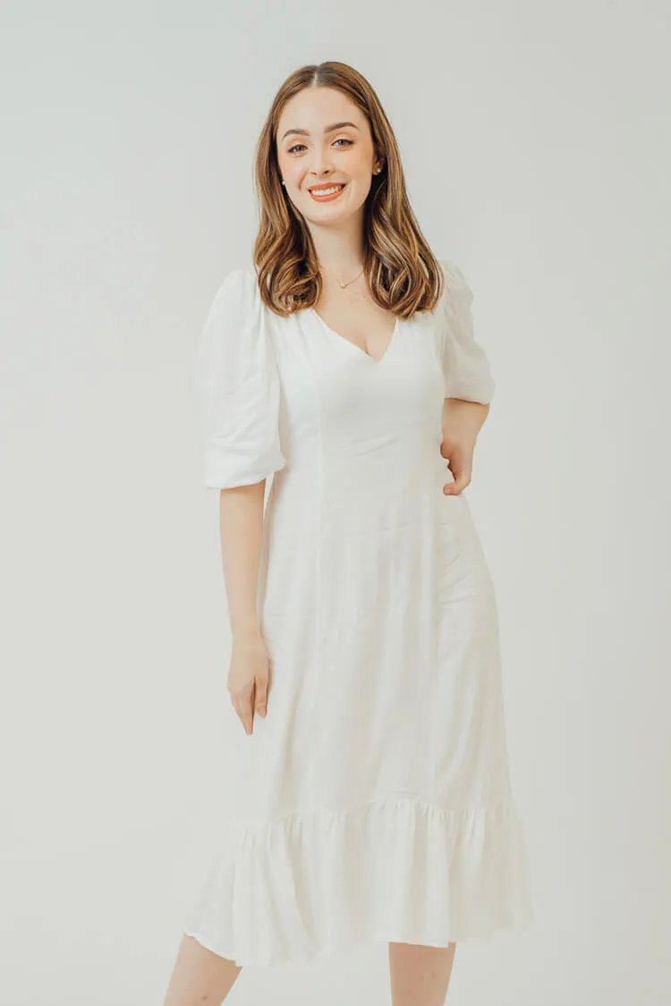 Rebekah V-Neck Ruffle Hem Dress