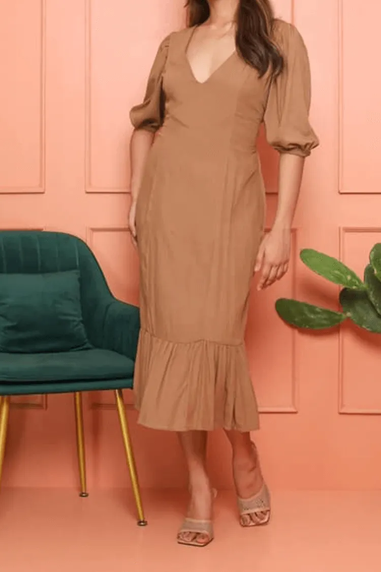 Rebekah V-Neck Ruffle Hem Dress
