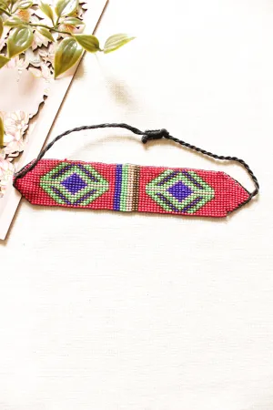 Red and Multi-Color Seed  Beads Handmade Beaded Bracelet with Adjustable Length