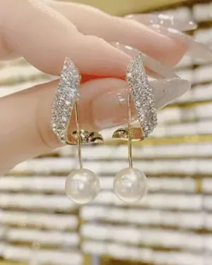Rhinestone Freshwater Pearl Earrings