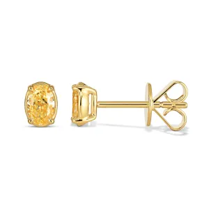 Riviera Oval Shaped Fancy Yellow Diamond Studs | 18K Yellow Gold
