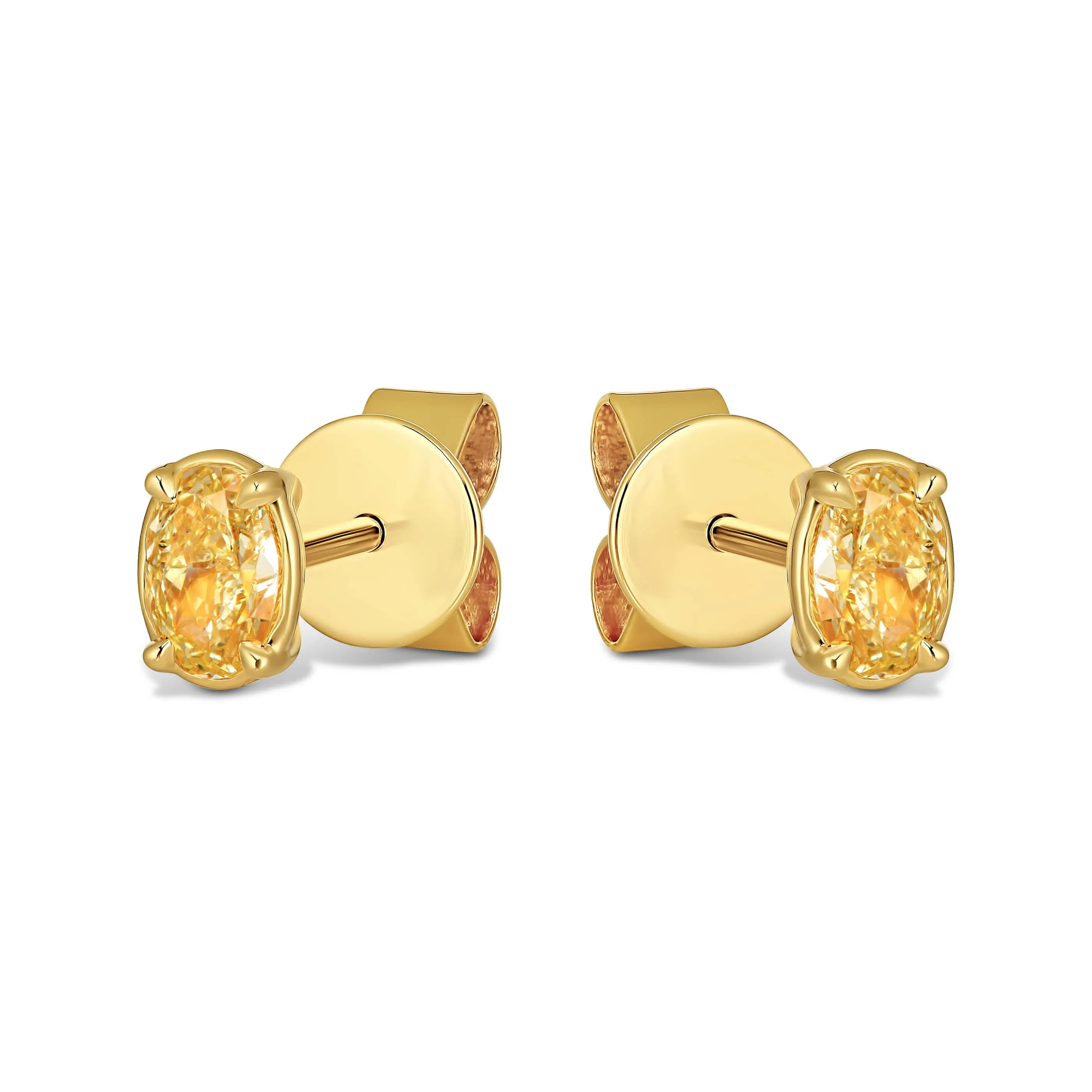 Riviera Oval Shaped Fancy Yellow Diamond Studs | 18K Yellow Gold