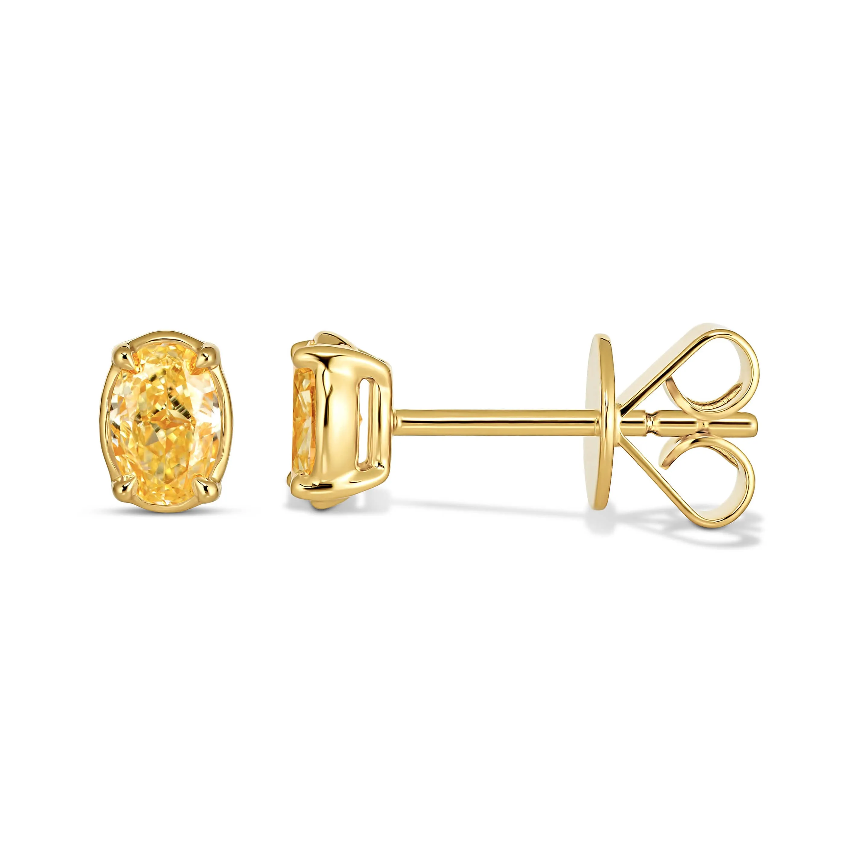 Riviera Oval Shaped Fancy Yellow Diamond Studs | 18K Yellow Gold