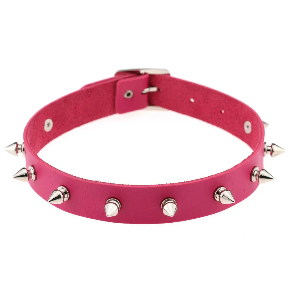 Rose Pink Punk Leather Chokers
