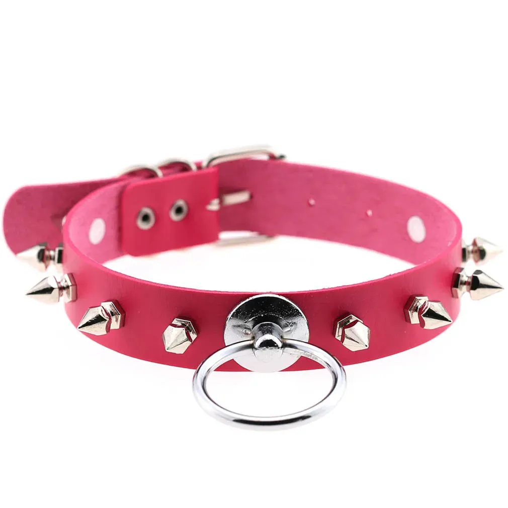Rose Pink Punk Leather Chokers