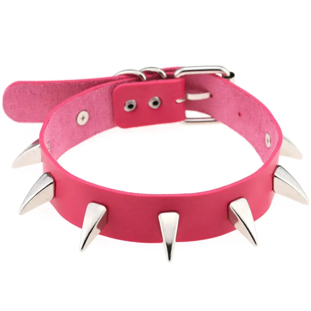 Rose Pink Punk Leather Chokers