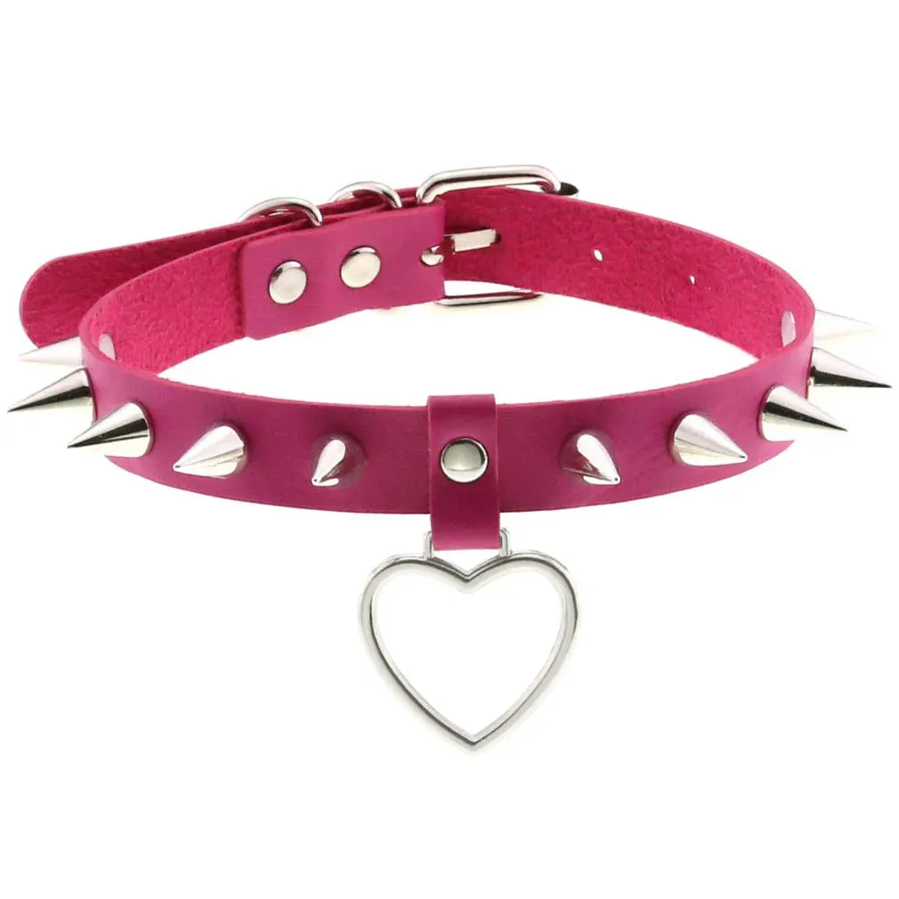Rose Pink Punk Leather Chokers