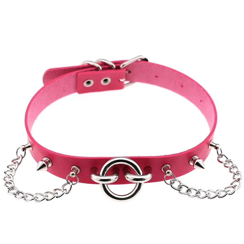 Rose Pink Punk Leather Chokers