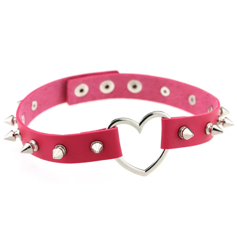 Rose Pink Punk Leather Chokers