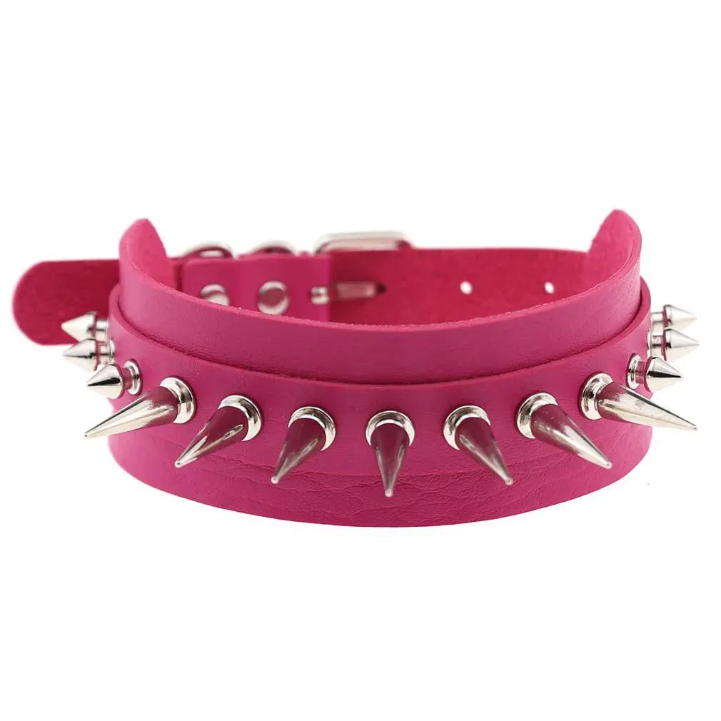Rose Pink Punk Leather Chokers