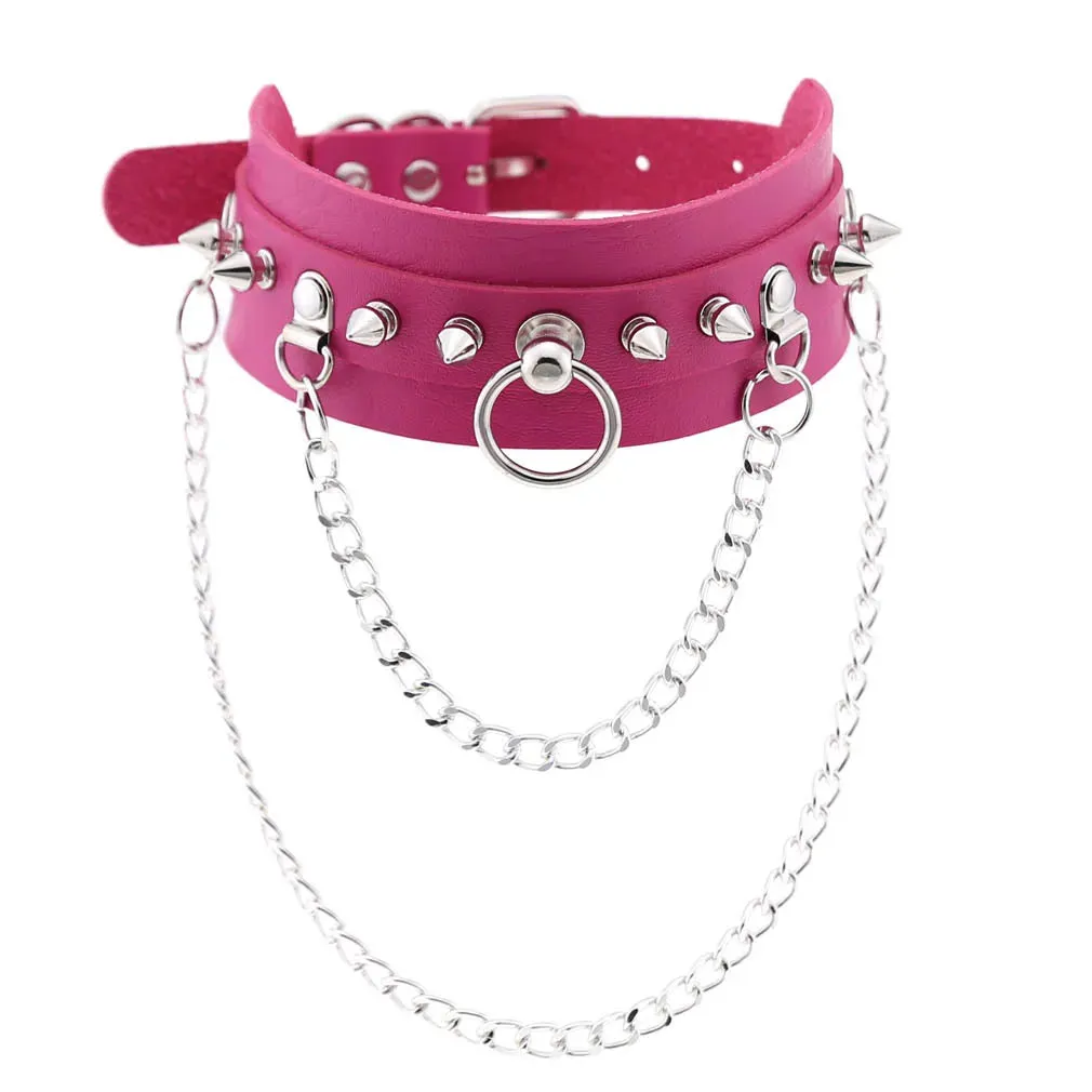 Rose Pink Punk Leather Chokers