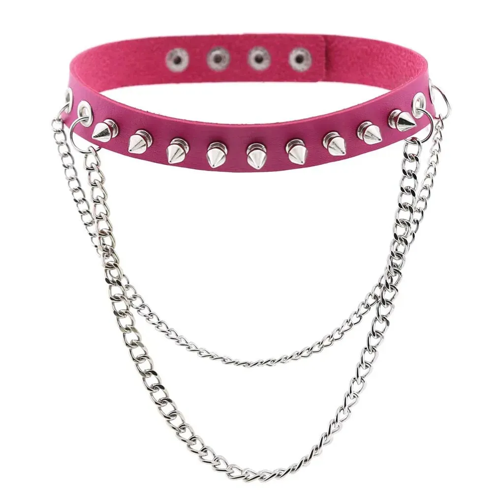 Rose Pink Punk Leather Chokers