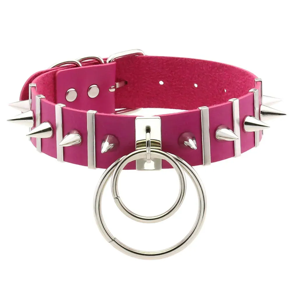 Rose Pink Punk Leather Chokers