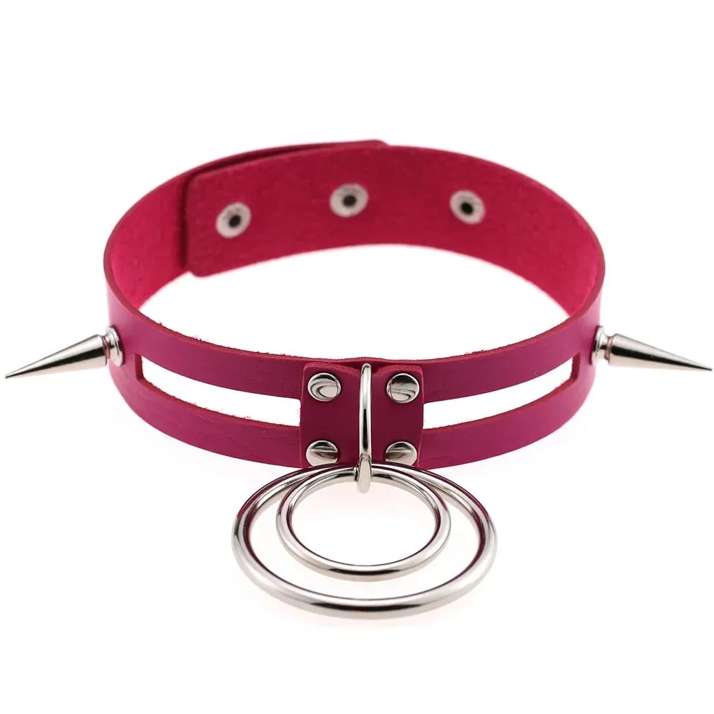 Rose Pink Punk Leather Chokers