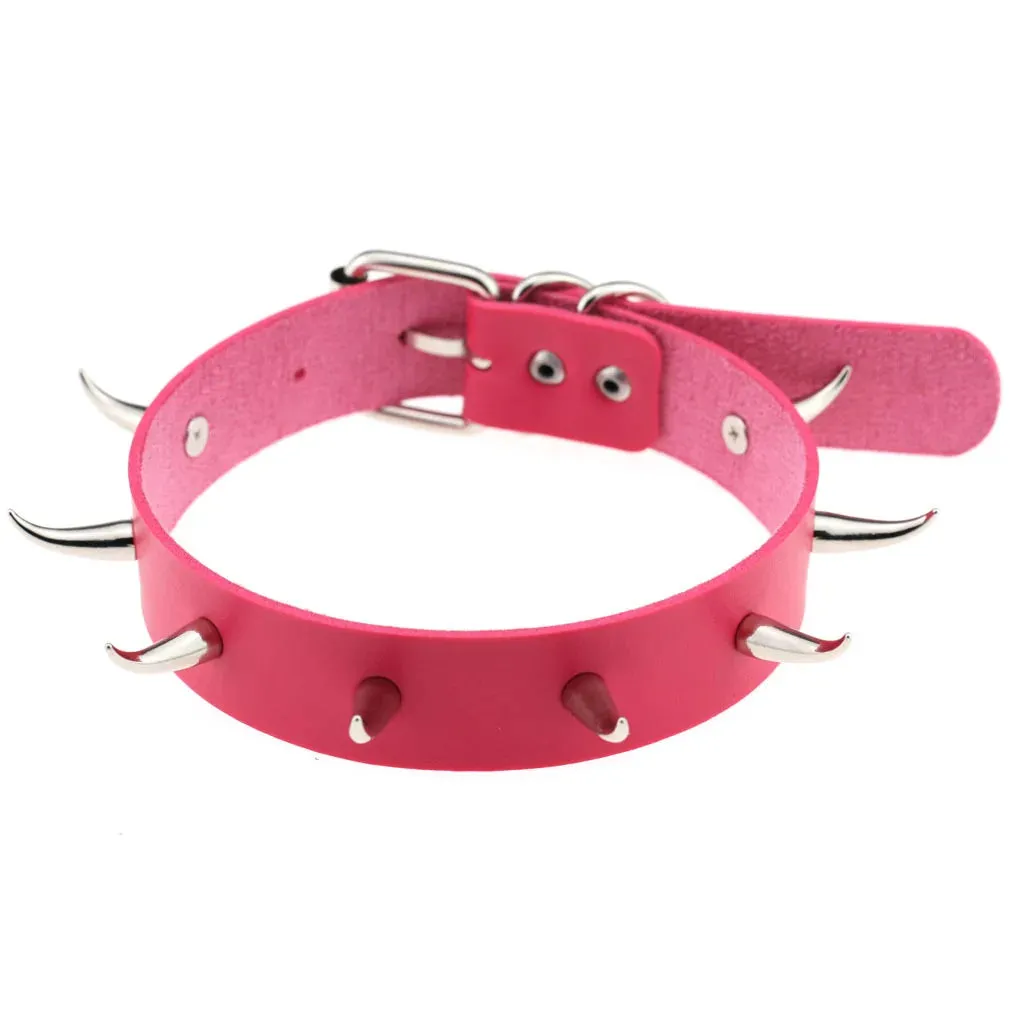 Rose Pink Punk Leather Chokers