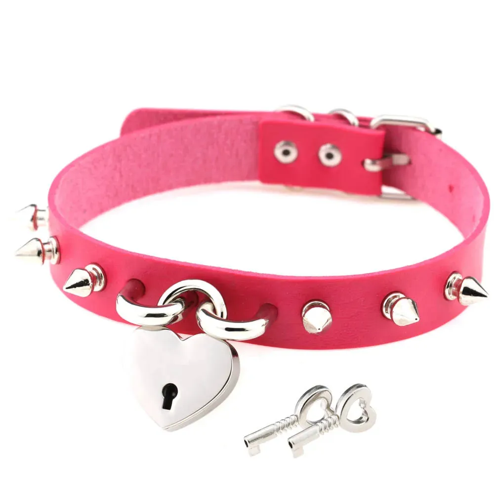 Rose Pink Punk Leather Chokers
