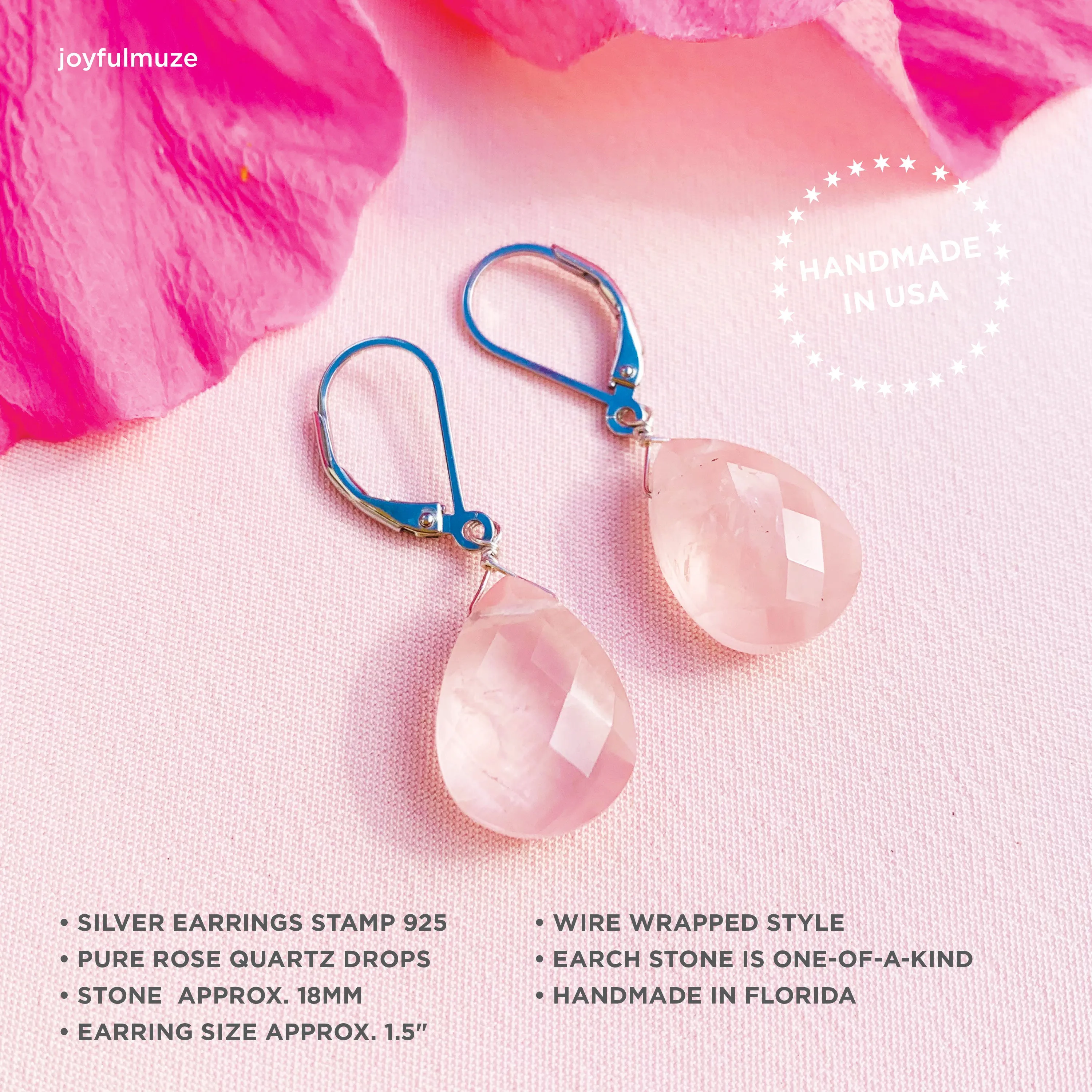 Rose Quartz Gold and Silver Earrings