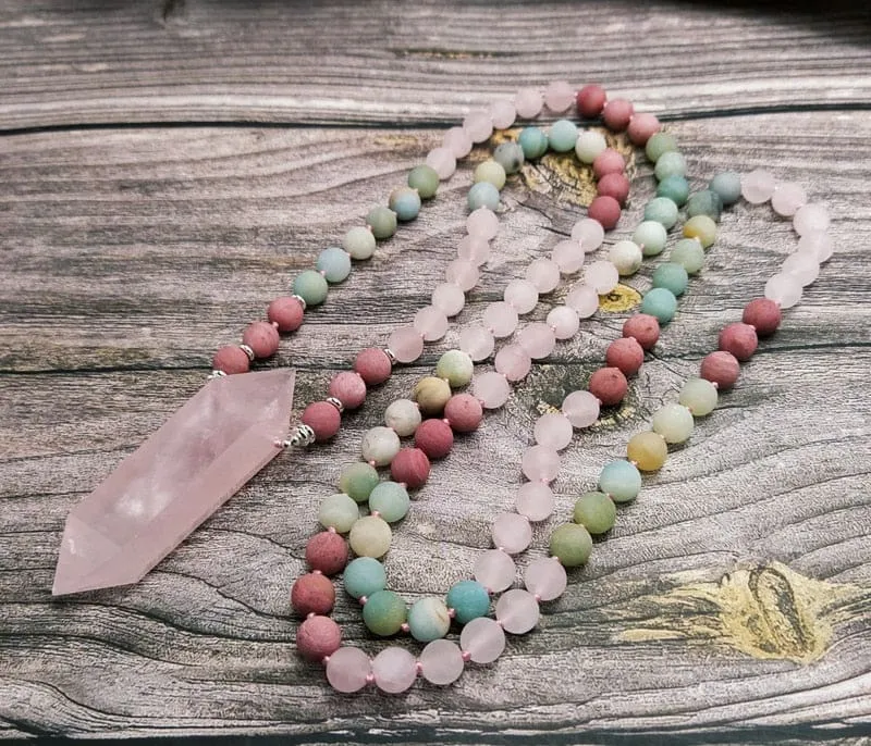 Rose Quartz Prayer Bead Necklace