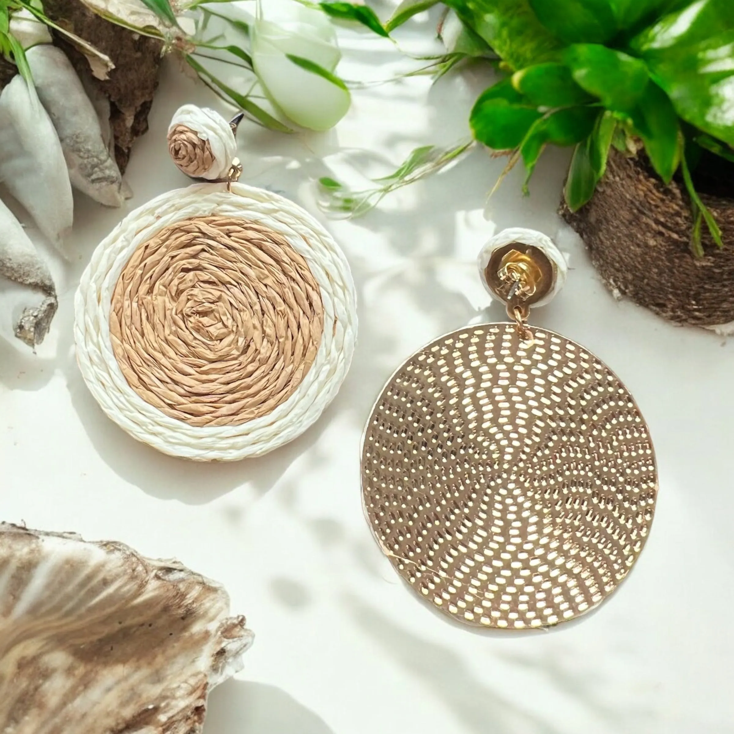 Round Coastal Rattan Earrings