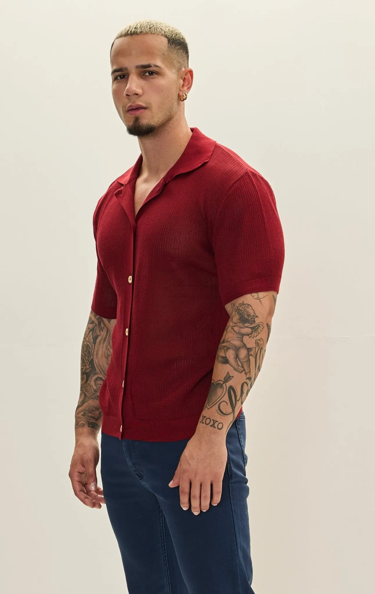 See Through Button Down Mesh Top - Burgundy