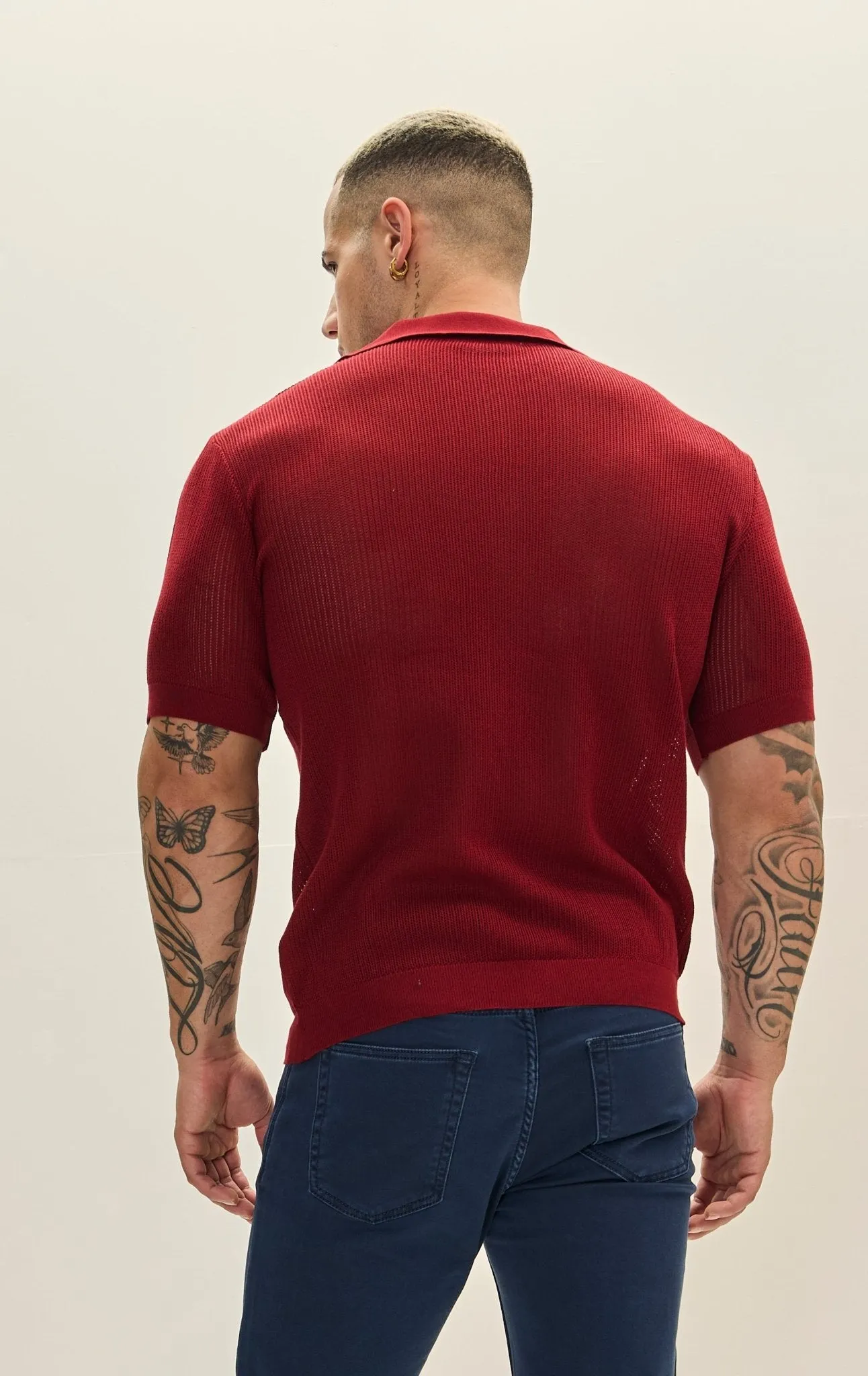 See Through Button Down Mesh Top - Burgundy