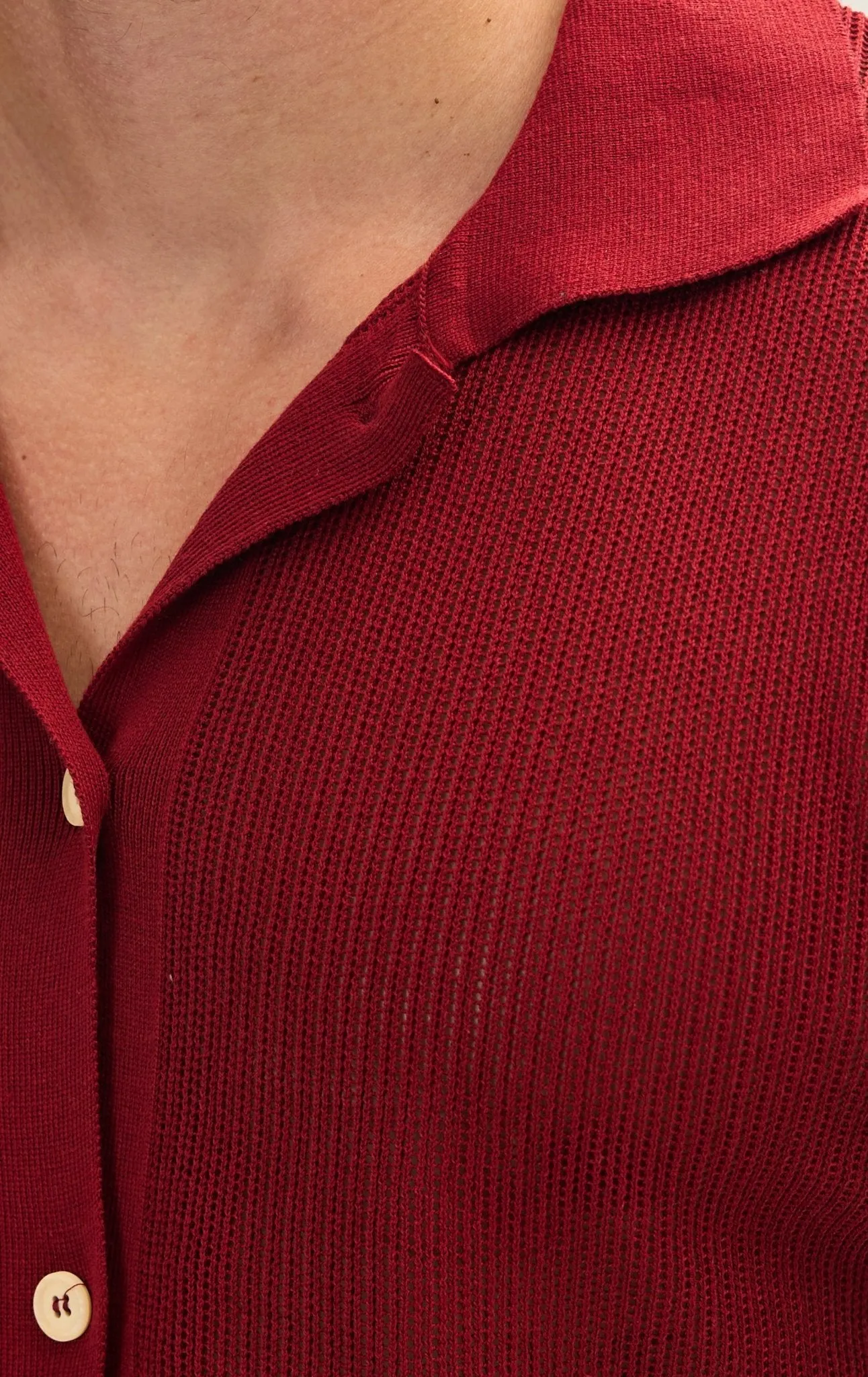 See Through Button Down Mesh Top - Burgundy