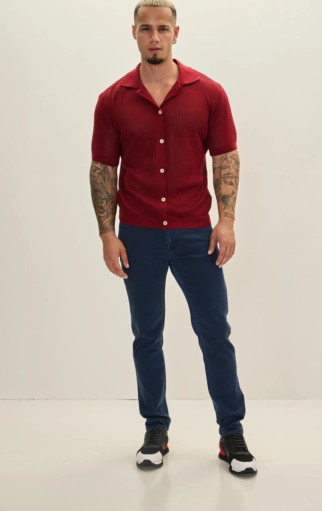 See Through Button Down Mesh Top - Burgundy