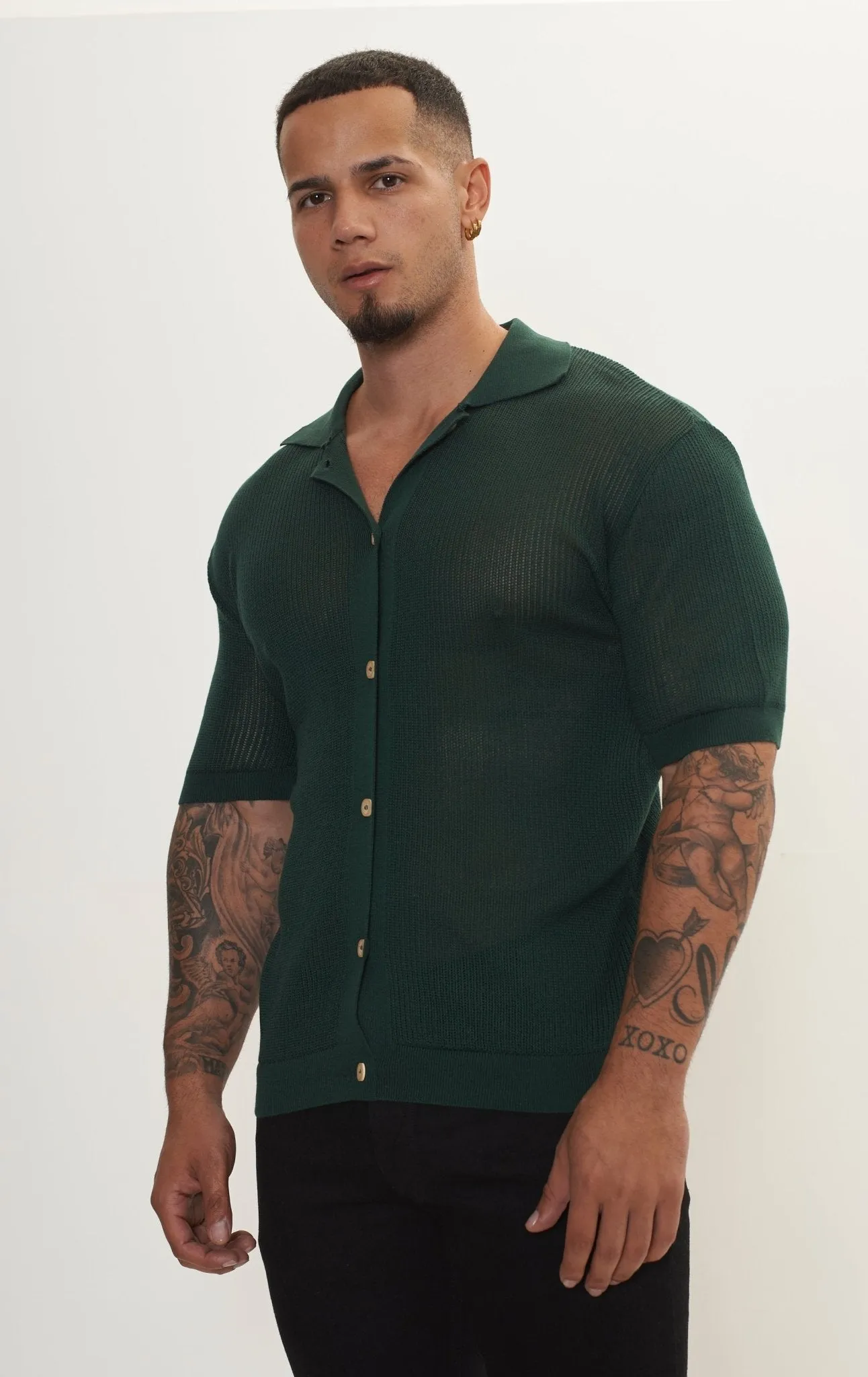 See Through Button Down Mesh Top - Green
