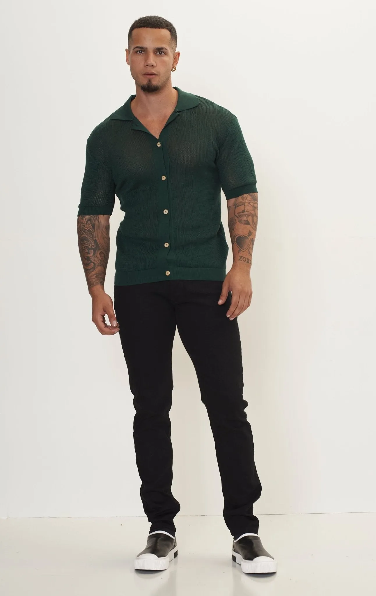 See Through Button Down Mesh Top - Green