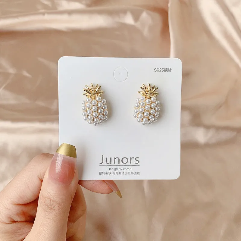 Silver Needle Simple Pineapple Pearl Ear Stud