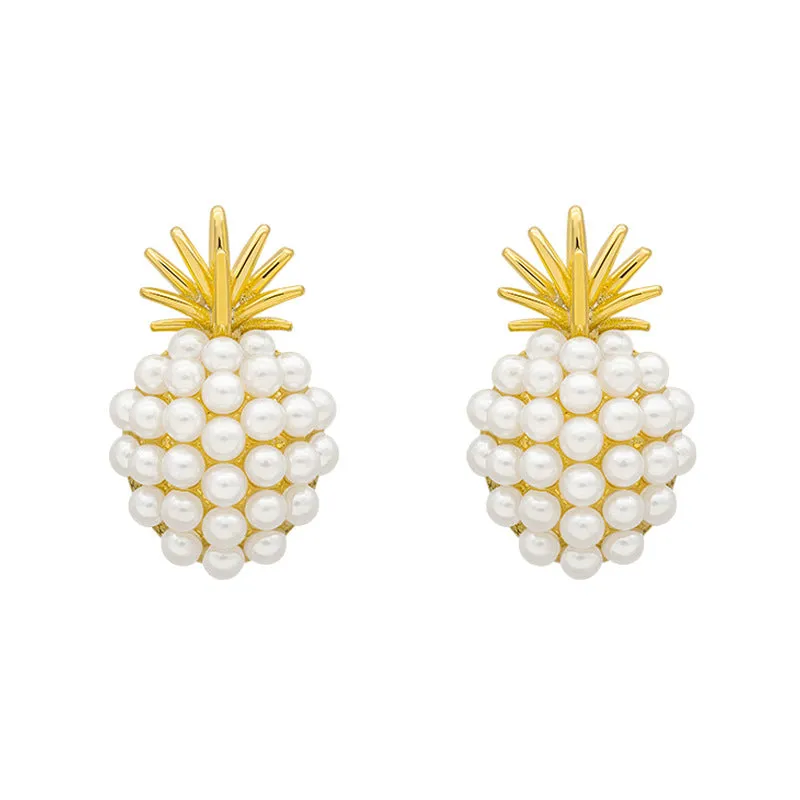 Silver Needle Simple Pineapple Pearl Ear Stud