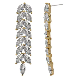 Silver Plated Cubic Zirconia Dangling Leaf Earrings