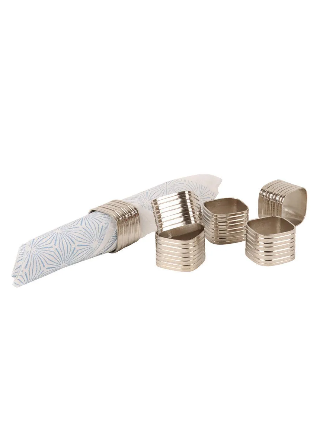 Silver Square Napkin Rings Set Of 6 | Aluminum Tissue Paper Holder