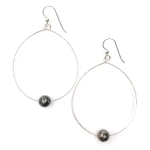 Simple Beaded Modern Silver Hoop Gold Flake Pyrite