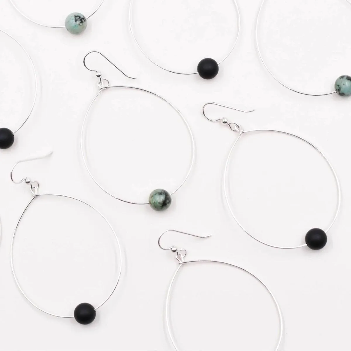 Simple Beaded Modern Silver Hoop Gold Flake Pyrite
