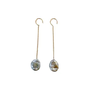 Simple Chain Keshi 14 kt gold earrings