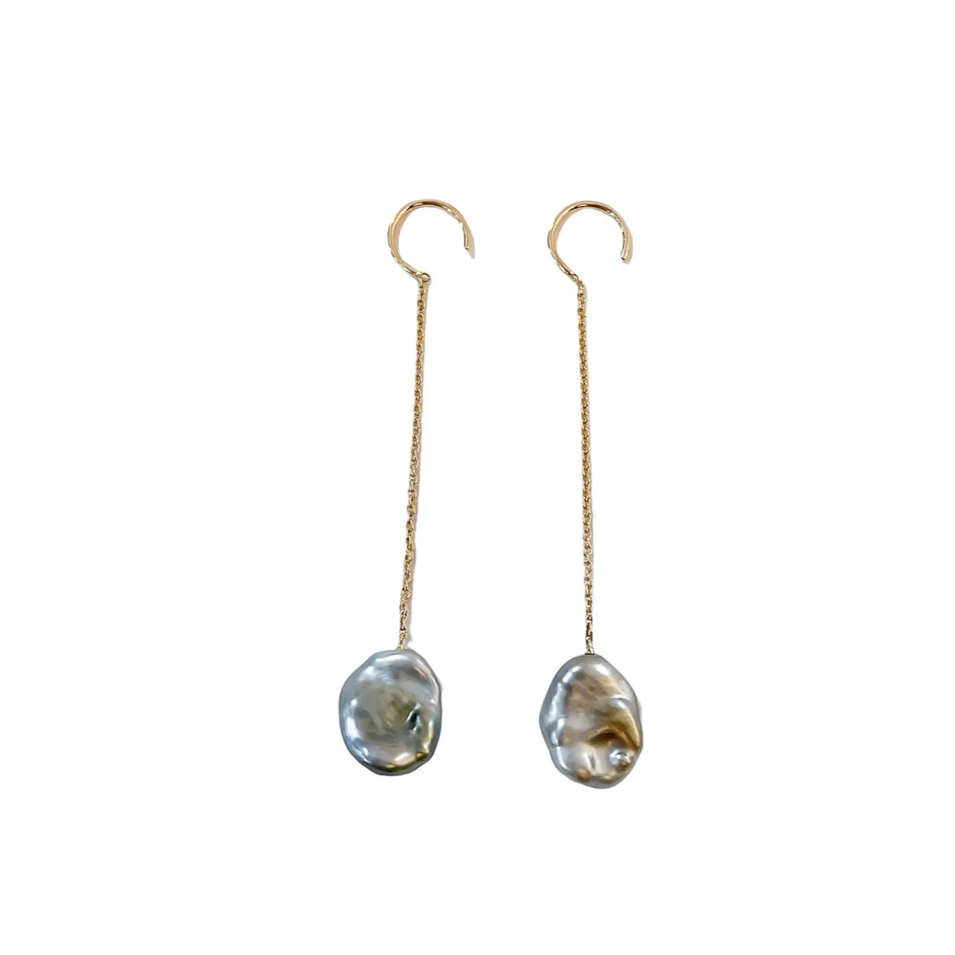 Simple Chain Keshi 14 kt gold earrings